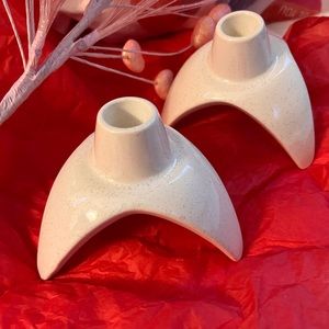 1950s Collectible Franciscan Atomic Starburst pair of candlesticks.